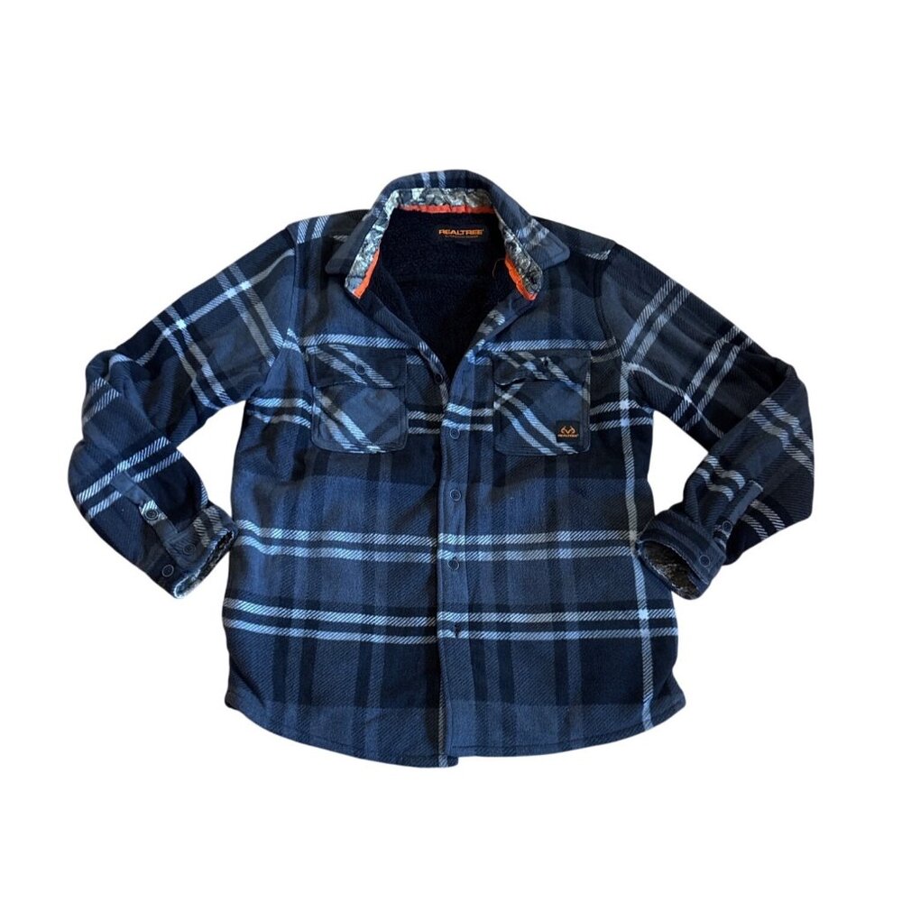 Boston Traders Realtree Shirt Jacket Men L/G Plaid Sherpa Lined Fleece Pockets